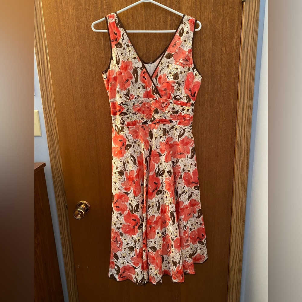 Sleeveless A-line Pink Floral Midi Dress